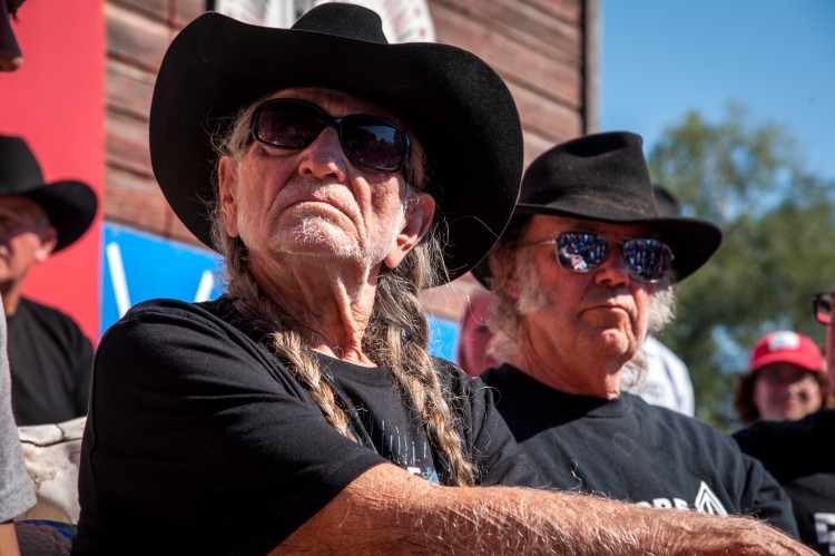 Willie Nelson and Neil Young at the press conference prior to the Harvest the Hope concert on September 27, 2014 (Photo by J Grace Young / Bold Nebraska)